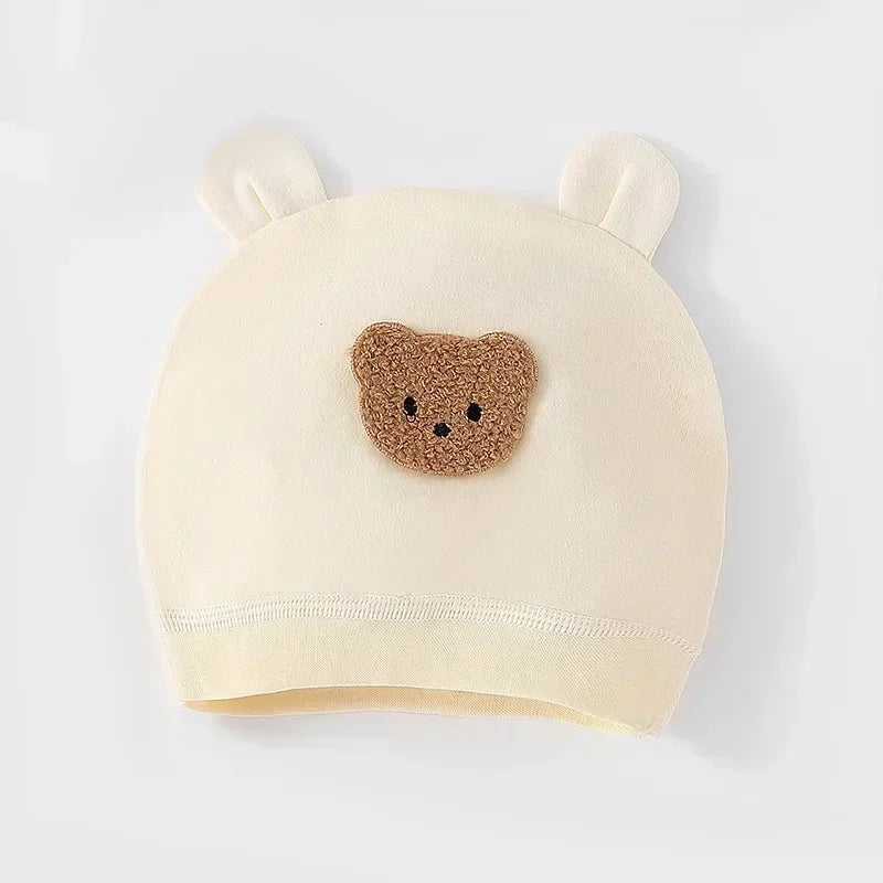 Soft Infant Beanies Caps Baby Hat Cartoon Bear Boneless Muslin Hat Newborn Headwear Windproof Spring Hat 0-3M Baby Hats