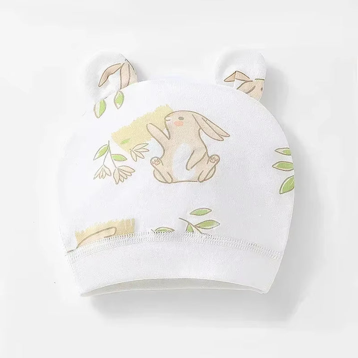 Soft Infant Beanies Caps Baby Hat Cartoon Bear Boneless Muslin Hat Newborn Headwear Windproof Spring Hat 0-3M Baby Hats