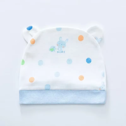 Soft Infant Beanies Caps Baby Hat Cartoon Bear Boneless Muslin Hat Newborn Headwear Windproof Spring Hat 0-3M Baby Hats