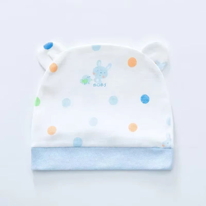 Soft Infant Beanies Caps Baby Hat Cartoon Bear Boneless Muslin Hat Newborn Headwear Windproof Spring Hat 0-3M Baby Hats