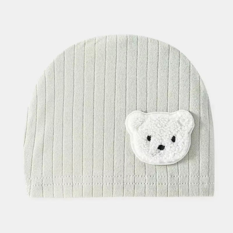 Soft Infant Beanies Caps Baby Hat Cartoon Bear Boneless Muslin Hat Newborn Headwear Windproof Spring Hat 0-3M Baby Hats