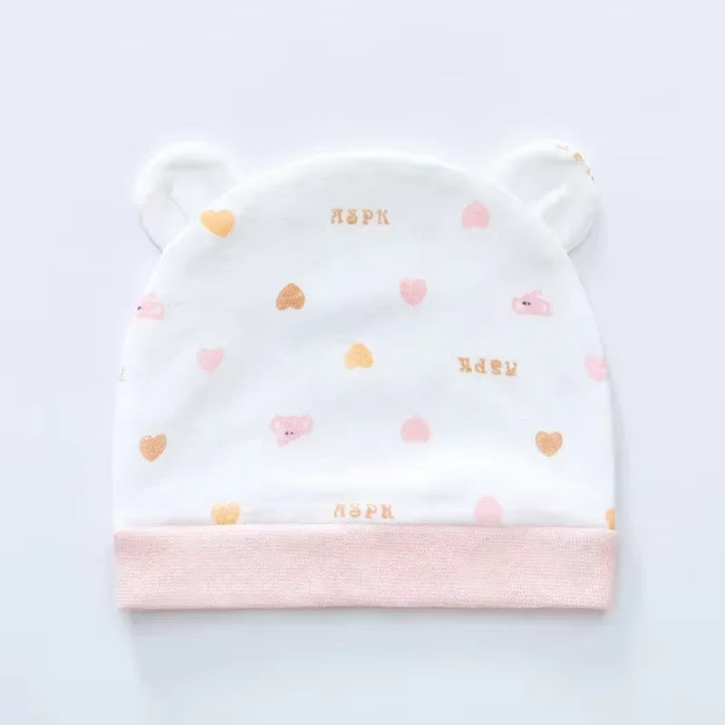 Soft Infant Beanies Caps Baby Hat Cartoon Bear Boneless Muslin Hat Newborn Headwear Windproof Spring Hat 0-3M Baby Hats